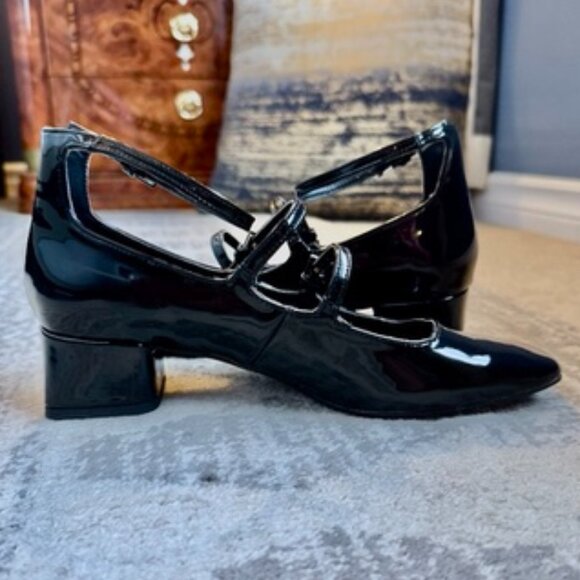 Zara Black Patent Double Strap Low Block Heel Mary Janes - Picture 7 of 15